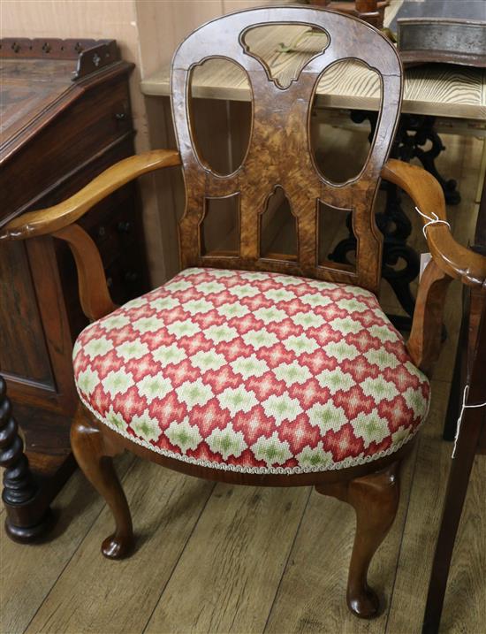 A George I style walnut elbow chair